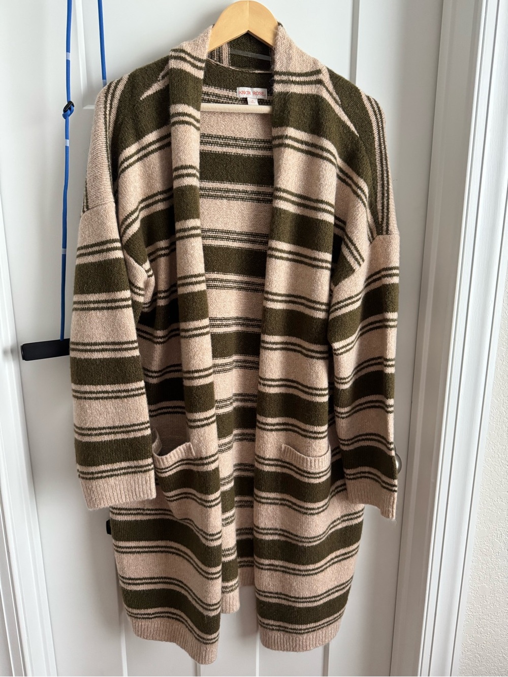 Knox Rose Striped Open-Front Cardigan - Beige & Olive